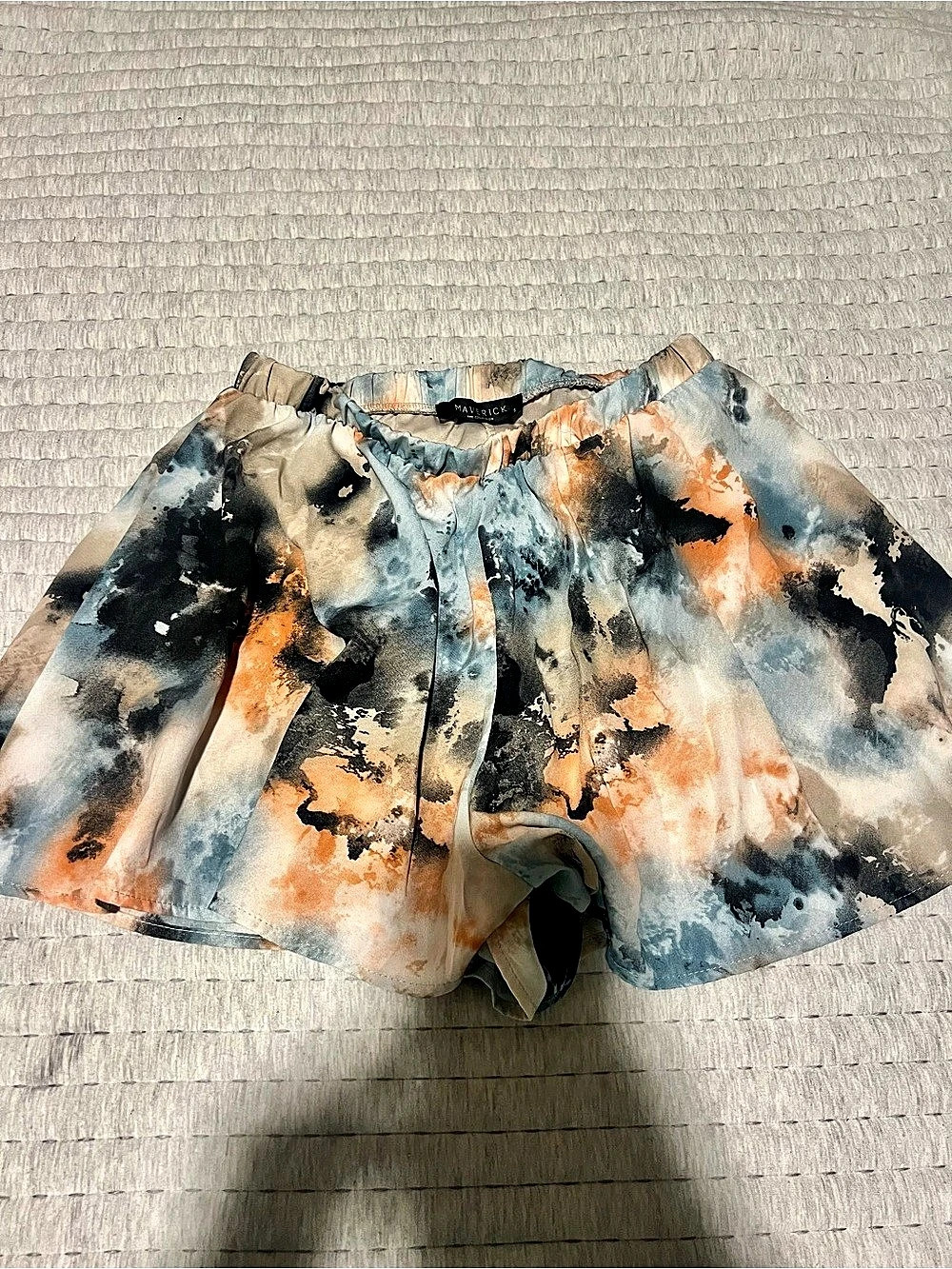 Maverick Abstract High Waist Shorts in Blue & Orange Size Small Like. Elastic wa